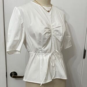 Coach White Ruched Blouse with Tie Waist